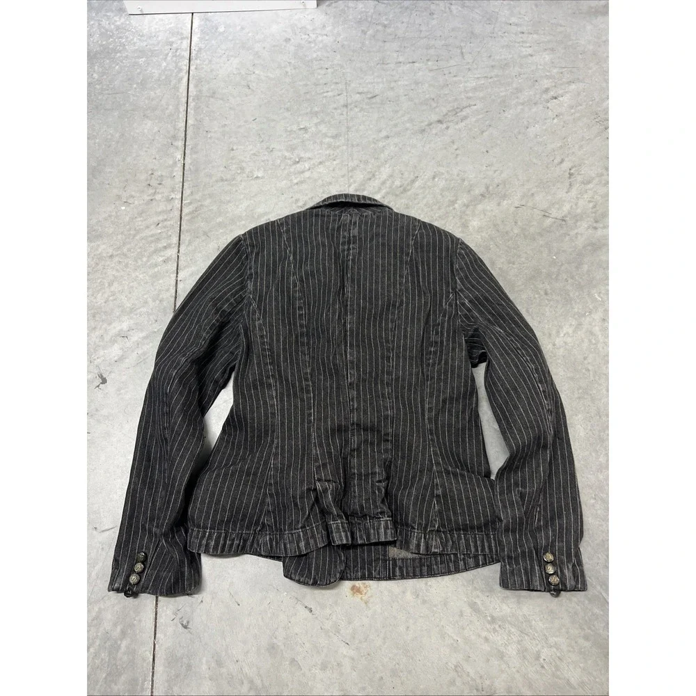 VTG Ralph Lauren Jacket Wmns L 90s Black Pinstripe Denim Double Breasted Blazer - Picture 5 of 6